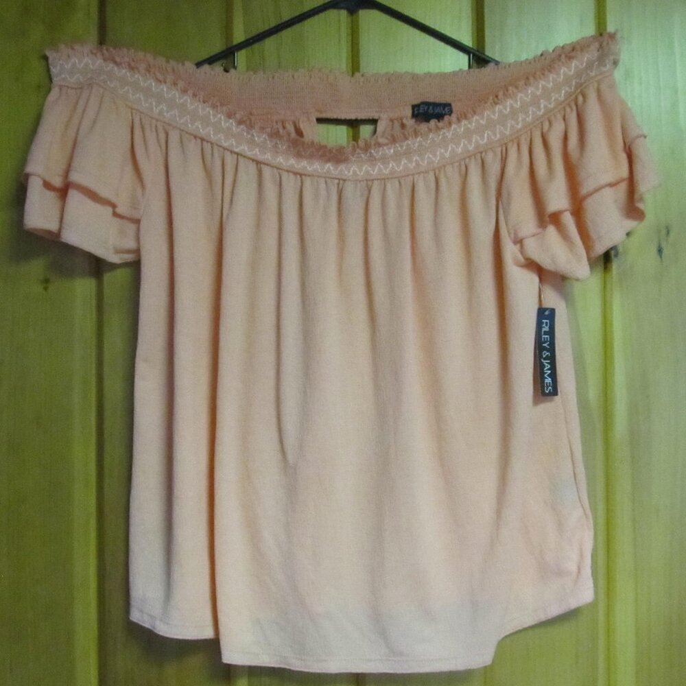 NWT Peach Off Shoulder Blouse sz 2x key Hole Back XXL Tops NEW With Tags Riley